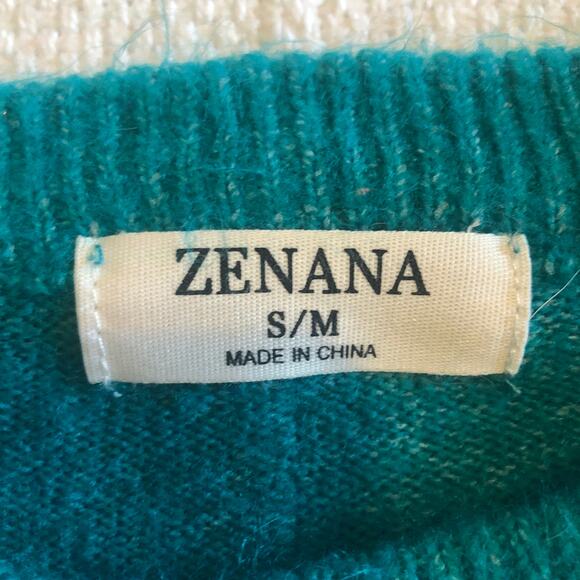 Zenana Teal Fuzzy Knit Sweater S/M Soft Cozy Pullover Pocket Crewneck - Picture 3 of 7